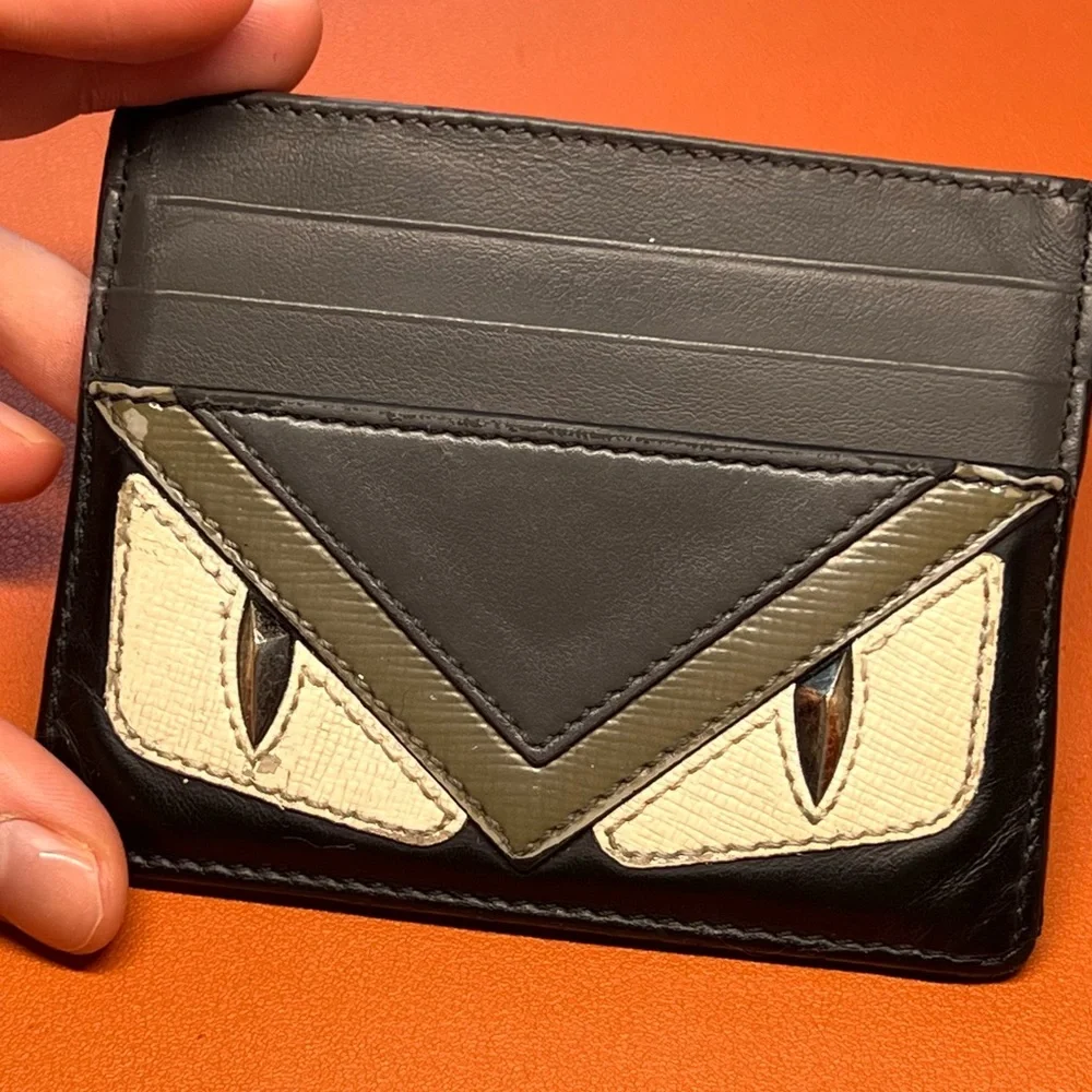 AUTHENTIC Fendi Monster Eyes Card Holder Black Leather - Picture 3 of 4